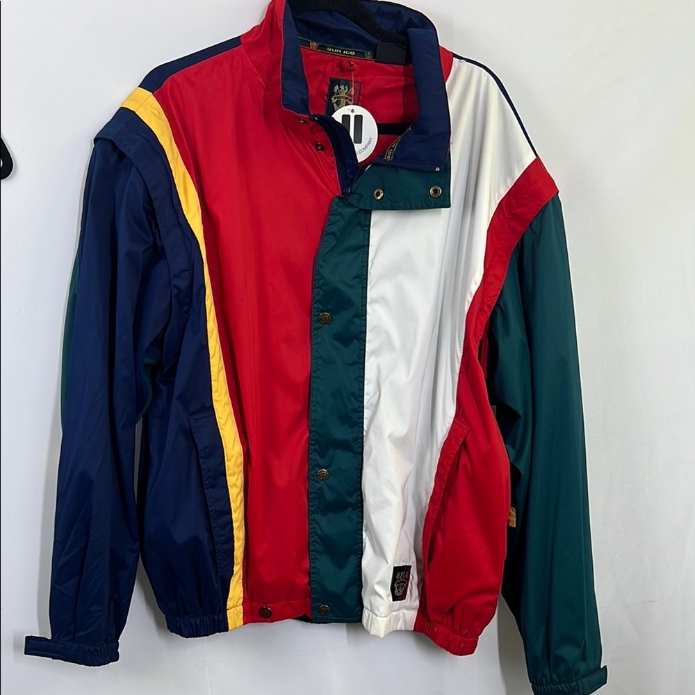 Colorful Windbreaker Jacket 80s zip up sporty jacket turns in vest